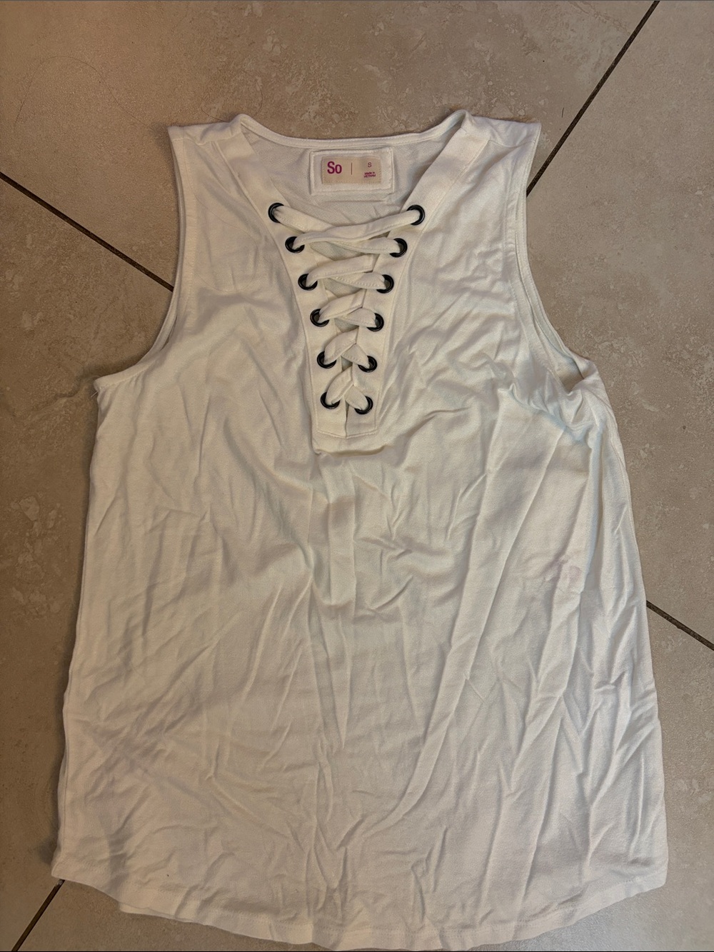 SO White Lace-Up Front Tank Top